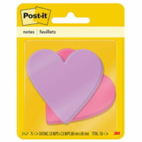 Post-it® Die-Cut Notes - 3" Flag/Note Width x 3" Flag/Note Length - Star, Heart - 75 Sheets per Pad - Unruled - Purple, Pink - Self-adhesive, Self-stick - 2 / Pack