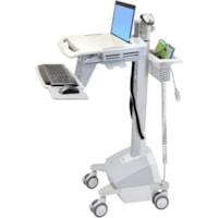 Chariot médical StyleView Ergotron - 20 lb (9071,85 g) Capacité - 4 Roulette - Aluminium, Plastique, Acier zingué - largeur de 18,3 po (464,82 mm) x hauteur de 50,5 po (1282,70 mm) - Blanc, Gris, Aluminium poli