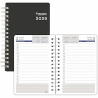 Blueline DuraGlobe Daily Planner Flexible Cover 8"x 5" , Bilingual, Black - Julian Dates - Daily - January 2025 - December 2025 - 7:00 AM to 7:30 PM - Half-hourly - 1 Day Single Page Layout - 5" (127 mm) x 8" (203.20 mm) Sheet Size - Twin Wire - BlackFlexible, Bilingual, Notepad, Soft Cover - 1 Each