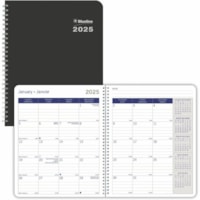 Blueline DuraGlobe 12-Month Monthly Planner 8-7/8" x 7-1/8" , Bilingual, Black - Julian Dates - Monthly - 12 Month - January 2025 - December 2025 - 1 Month Double Page Layout - 7 1/8" (180.98 mm) x 8 7/8" (225.43 mm) Sheet Size - Twin Wire - BlackBilingual, Notepad, Semi-flexible Cover - 1 Each