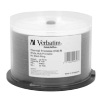 Verbatim DVD-R 4.7GB 8X DataLifePlus White Thermal Printable, Hub Printable - 50pk Spindle - Thermal Printable