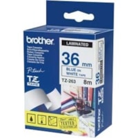 Ruban d'étiquettes TZe-263 Brother - largeur de 1 27/64po x longueur de 26 1/4 pi - Transfert thermique - Blanc - Étanche - Grande durabilité, Résistant à l'abrasion, Anti-décolorations, Résistant aux produits chimiques, Thermorésistant