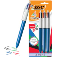 Stylo à bille 4-Color BIC - 1 mm (0,04 po) Moyenne Pointe de stylo - Rechargeable - Rétractable - Ink Couleurs de couverture assorties - 3 emballage