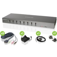 IOGEAR 8-Port DVI KVMP Switch Kit - 8 Computer(s) - 1 Local User(s) - 2048 x 1536 - 10 x USB - 8 x DVI - 1 x VGA - Rack-mountable