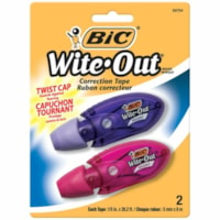 BIC Wite-Out Mini Twist Correction Tape, White, Tear-resistant And Film-Based Tape, 2-Count Pack - 0.20" (5 mm) Tape Width x 25.9 ft (7.90 m) Tape Length - White Tape - Mini Dispenser - Tear Resistant, Odorless, Mess-free, Compact, Film-based, Self-winding - White - 2 / Pack