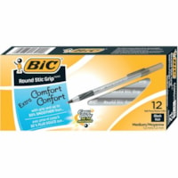 BIC Round Stic Grip Extra Comfort Black Ballpoint Pens, Medium Point (1.2mm), 12-Count Pack, Perfect Writing Pens With Soft Grip for Superb Comfort and Control - 1.2 mm (0.05") Medium Pen Point - Black Ink - 12 Pack