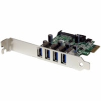 StarTech.com 4 Port PCI Express PCIe SuperSpeed USB 3.0 Controller Card Adapter with UASP - 5Gbps - SATA Power - Add 4 external USB 3.0 ports to a low profile or standard computer, through PCI Express - 4 Port PCI Express SuperSpeed USB 3.0 Controller Card Adapter with UASP - SATA Power - USB 3 PCIe