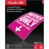 GBC UltraClear Thermal Laminating Pouches 5Mil Letter Size 9" x 11.5" - 100 Pack - Sheet Size Supported: Letter 8.50" (215.90 mm) Width x 11" (279.40 mm) Length x 5 mil (0.13 mm) Thickness - Laminating Pouch/Sheet Size: 9" Width x 11.50" Length - Glossy - for Document, Laminator - Ultra Clear - 100 