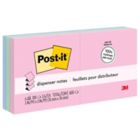 Post-it® Greener Dispenser Notes - Sweet Sprinkles Color Collection - 600 - 3" (76.20 mm) Flag/Note Width x 3" (76.20 mm) Flag/Note Length - Square - 100 Sheets per Pad - Unruled - "Positively Pink, Fresh Mint, Moonstone - Paper - Repositionable, Self-adhesive - Recycled