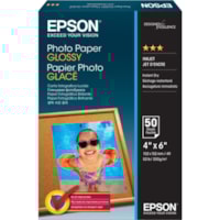 Epson - Papier photo S041809 - 89 Luminosité - 4 po (101,60 mm) x 6 po (152,40 mm) - 196 g/m² Grammage - Brillant - Blanc - 50 Feuille