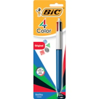 BIC 4-Color Retractable Ball Pen - 1 mm (0.04") Medium Pen Point - Refillable - Retractable - Black, Blue, Red, Green Ink - Blue Barrel - 1 Each