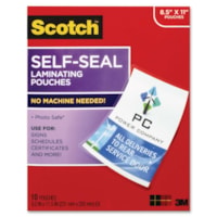 Pochette de plastification Scotch - Sheet Size Supported : format lettre - Laminating Pouch/Sheet Size : largeur de 9,06 po (230,19 mm) x longueur de 11,63 po (295,27 mm) - Brillant - Type G - pour Carte professionnelle, Carte d'identification, Document, Photo, Répertoire - Autocollant - clai