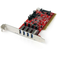 StarTech.com 4 Port PCI SuperSpeed USB 3.0 Adapter Card with SATA/SP4 Power - 5Gbps - 4-Port USB 3.0 PCI/PCI-X Card (USB 3.1 Gen 1/USB 3.2 Gen 1x1) - Achieve speeds up to PCI bus max (1.3Gbps) - Optional SATA/SP4 power - PCI 3.3V/5V 32-bit - Full/low profile brackets - For PCs with PCI slots like De