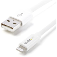 Câble de transfert de données 6,6 pi (2 m) Lightning/USB - 1 chaque StarTech.com - 6,6 pi (2 m) Lightning/USB Câble de transfert de données pour iPhone, iPod, iPad, Ordinateur de bureau, MAC - 480 Mbit/s - MFI - Blindé - 22/28 AWG - Blanc - 1 chaque