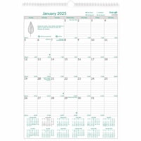 Brownline® EcoLogix® Monthly Wall Calendar 12" x 17" English - Julian Dates - Monthly - 12 Month - January 2025 - December 2025 - 1 Month Single Page Layout - 12" (304.80 mm) x 17" (431.80 mm) Sheet Size - Twin Wire - White, Green - Chipboard - Moon Phases, Hanging Loop - 1 Each