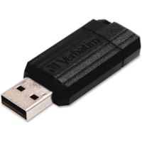 Verbatim 128GB Pinstripe USB Flash Drive - Black - 128 GB - USB 2.0 Type A - 10 MB/s Read Speed - 4 MB/s Write Speed - Black - Lifetime Warranty - 1 Each