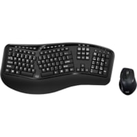 Adesso Tru-Form Media 1500 - Wireless Ergonomic Keyboard and Laser Mouse - USB Membrane Wireless RF 2.40 GHz Keyboard - 105 Key - English (US) - Black - USB Wireless RF Mouse - Laser - 1600 dpi - Black - Play/Pause, Previous Track, Next Track, Volume Up, Volume Down, Mute, Home, Favourites, Back, Fo