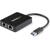 StarTech.com USB 3.0 to Dual Port Gigabit Ethernet Adapter NIC w/ USB Port - Add two Gigabit Ethernet ports and a USB 3.0 pass-through port to your laptop through a single USB 3.0 port - USB 3.0 Gigabit LAN Adapter with USB Port - USB 3.0 to 2 Port Gigabit Network Adapter - USB 3 NIC - 10/100/1000