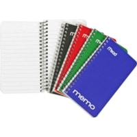 Carnet de notes Mead - 60 Feuilles - Reliure spirale - 15 lb (6803,89 g) Poids de Base - format 3 po (76,20 mm) x 5 po (127 mm) - Paper Blanc - Binding Noir - Cover Couleurs de couverture assorties Carton, Nylon - Stiff-back - 1 chaque