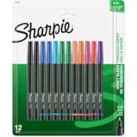 Sharpie Pen - Fine Point - Fine Pen Point - Black, Blue, Turquoise, Green, Clover, Orange, Hot Pink, Red, Purple, Coral Ink - Black Barrel - 12 / Pack