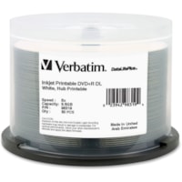 Verbatim DataLifePlus DVD Recordable Media - DVD+R DL - 8x - 8.50 GB - 50 / Pack - White - 120mm - Double-layer Layers - Printable - Inkjet Printable