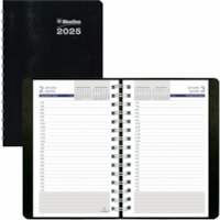 Blueline DuraGlobe Daily Planner Soft Cover 8"x 5" , Bilingual - Daily - January 2025 - December 2025 - 7:00 AM to 7:30 PM - Half-hourly, Weekly - 1 Day Single Page Layout - 5" (127 mm) x 8" (203.20 mm) Sheet Size - Twin Wire - Black - PaperBilingual, Appointment Schedule, Soft Cover - 1 Each