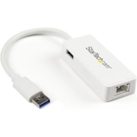 StarTech.com USB 3.0 to Gigabit Ethernet Adapter NIC w/ USB Port - White - Add a Gigabit Ethernet port and a USB 3.0 pass-through port to your laptop through a single USB 3.0 port - USB 3.0 to Gigabit Ethernet Adapter with USB Port (White) - 10/100/1000 Mbps USB 3.0 LAN Adapter - External USB Networ