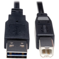 Tripp Lite series Universal Reversible USB 2.0 A-Male to B-Male Device Cable - 10ft - 10 ft (3.05 m) USB Data Transfer Cable for PDA, Cellular Phone, Camera - First End: 1 x USB 2.0 Type A - Male - Second End: 1 x USB 2.0 Type B - Male - Shielding - Nickel Plated Connector - Gold Plated Contact - Bl