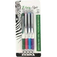 Zebra Pen Z-Grip Flight Ballpoint Pen - 1.2 mm (0.05") Bold Pen Point - Retractable - Assorted Ink - Plastic Barrel - 4 / Pack