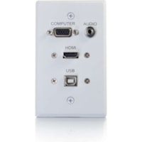 C2G HDMI, VGA, 3.5mm Audio And USB Pass Through Single Gang Wall Plate - White - 1-gang - Wall Mount - White - 1 x HDMI Port(s) - 1 x Mini-phone Port(s) - 1 x VGA Port(s)