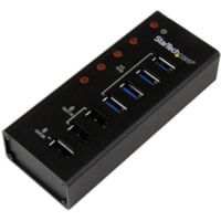 StarTech.com 4 Port USB 3.0 Hub plus 3 Dedicated USB Charging Ports (2 x 1A & 1 x 2A) - 5Gbps - Wall Mountable Metal Enclosure - Add 4 USB 3.0 hub ports, plus 3 dedicated USB charging ports (7 total) through a single USB 3.0 host connection - 4 Port USB 3.0 Hub plus 3 Dedicated USB Charging Ports (2