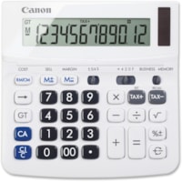 Canon 12-Digit Financial Desktop Calculator - Extra Large Display, Tilt Display, Easy-to-read Display, Dual Power, Auto Power Off - 12 Digits - LCD - Battery/Solar Powered - 5.8" (146.05 mm) Height x 5.8" (146.05 mm) Width x 1.2" (30.16 mm) Depth - White - 1 Each