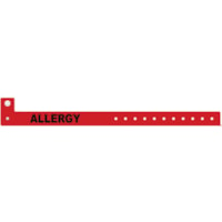 Zebra Color Coded Label - "ALLERGY" - 1 5/16" (33.34 mm) Width x 3/8" (9.53 mm) Length, 3/4" (19.05 mm) Width x 1/4" (6.35 mm) Length - Permanent Adhesive - Rectangle - Direct Thermal - Red - Synthetic, Polyester - 12 / Sheet - Tamper Evident - 1000 / Sheet