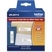 Brother Durable Paper Tapes - 15/32" (11.94 mm) Width x 100 ft (30.5 m) Length - Rectangle - Direct Thermal - White - 1 / Roll