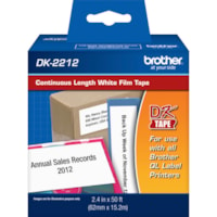 Brother Continuous Length Film Tape - 2 7/16" (61.98 mm) Width - Direct Thermal - White - 1 Roll