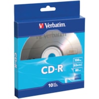 CD enregistrable - CD-R - 52x - 700 Mo - 10 Pack boîte - En vrac Verbatim - 120 mm - 1.33 Heure Temps maximum d'enregistrement