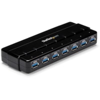 StarTech.com 7 Port SuperSpeed USB 3.0 Hub - 5Gbps - Desktop USB Hub with Power Adapter - Black - Add 7 external, SuperSpeed USB 3.0 ports to a computer from a single USB connection - 7 Port USB 3.0 Hub with Power Adapter - Black USB Hub - 5 Gbps USB 3 Hub - Seven Port USB 3.0 Hub - USB 3.0 Desktop 