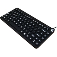 Man & Machine Premium Waterproof Disinfectable Silent 12" Keyboard - Cable Connectivity - USB Interface - English, French - Computer - PC, Mac - Industrial Silicon Rubber Keyswitch - Black