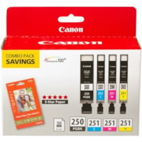 Canon Original Inkjet Ink Cartridge - Pigment Black, Cyan, Magenta, Yellow - 4 / Pack - Inkjet - 4 / Pack