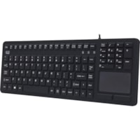 Adesso Antimicrobial Waterproof Touchpad Keyboard - Cable Connectivity - USB Interface - 108 Key(s) - Windows Key Hot Key(s) - English (US) - MAC - TouchPad - PC, Mac OS, iOS, Windows - Membrane Keyswitch - Black