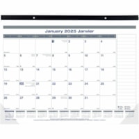 Blueline Net Zero Carbon Monthly Desk Pad Calendar, 22"x17" , Bilingual - Julian Dates - Monthly, Yearly, Daily - 1 Year - January 2025 - December 2025 - 1 Month Single Page Layout - Twin Wire - Desk Pad - Chipboard - 22" (558.80 mm) Height x 17" (431.80 mm) Width - Eyelet, Reference Calendar, Reinf