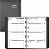 Blueline Net Zero Carbon Weekly Planner - Weekly, Daily - 1 Year - January 2025 - December 2025 - 7:00 AM to 6:00 PM - Hourly - 1 Week Double Page Layout - Twin Wire - Black Cover - 8" (203.20 mm) Height x 5" (127 mm) Width - Soft Cover, Flexible Cover, Eco-friendly, Bilingual - 1 Each