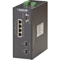 Black Box Hardened Managed Ethernet Switch, (4) 10/100-Mbps PoE+, (2) GE SFP, DIN-Rail, DC - 4 Ports - Manageable - Fast Ethernet, Gigabit Ethernet - 1000Base-X, 10/100Base-TX - 2 Layer Supported - Modular - 2 SFP Slots - Twisted Pair, Optical Fiber - Rack-mountable, Rail-mountable, Panel-mountable 