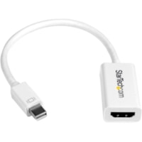 StarTech.com Mini DisplayPort to HDMI Adapter, Active Mini DP to HDMI Video Converter for Monitor/Display, 4K 30Hz, mDP to HDMI Adapter, White - Connect an HDMI Display to a Single Mode Mini DisplayPort video source - Mini DisplayPort 1.2 to HDMI - mDP 1.2 to HDMI Adapter - Active Adapter Converter 