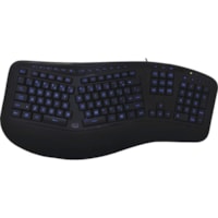 Adesso Color Illuminated Ergonomic Keyboard - Cable Connectivity - USB Interface - 105 Key(s) - Media Player, Internet, Multimedia, Play/Pause, Stop, Previous Track, Next Track, Volume Down, Volume Up, Mute, Home Page, ... Hot Key(s) - English (US) - Computer - Windows - Membrane Keyswitch - Black