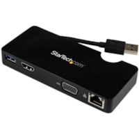 Station d'accueil USB3SMDOCKHV USB 3.0 pour Notebook - Noir StarTech.com - pour Notebook - USB 3.0 - 1 Écrans supportées - 2048 x 1152 - 2 x Ports USB - 2 xUSB 3.0 - USB Type-A - Réseasu (RJ-45) - HDMI - VGA - Noir - Filaire - Gigabit Ethernet - macOS 14, Windows XP SP3, Windows Vista,