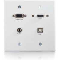 C2G VGA + 3.5mm Double Gang Wall Plate + HDMI and USB Pass Through - White - 2-gang - Wall Mount - White - Aluminum - 1 x HDMI Port(s) - 1 x VGA Port(s)