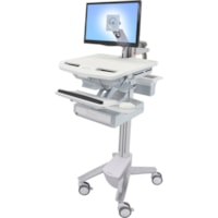 Ergotron StyleView Cart with LCD Arm, 1 Drawer - Up to 24" (609.60 mm) Screen Support - 37 lb (16782.92 g) Load Capacity - 50.50" (1282.70 mm) Height x 17.50" (444.50 mm) Width x 31" (787.40 mm) Depth - Floor Stand - Aluminum - White, Gray