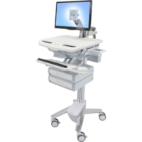 Ergotron StyleView Cart with LCD Arm, 2 Drawers - Up to 24" (609.60 mm) Screen Support - 39 lb (17690.10 g) Load Capacity - 50.50" (1282.70 mm) Height x 17.50" (444.50 mm) Width x 31" (787.40 mm) Depth - Floor Stand - Aluminum - White, Gray