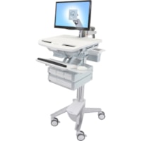 Ergotron StyleView Cart with LCD Arm, 4 Drawers - Up to 24" Screen Support - 17.24 kg Load Capacity - 50.50" (1282.70 mm) Height x 17.50" (444.50 mm) Width x 31" (787.40 mm) Depth - Floor Stand - Aluminum - White, Gray